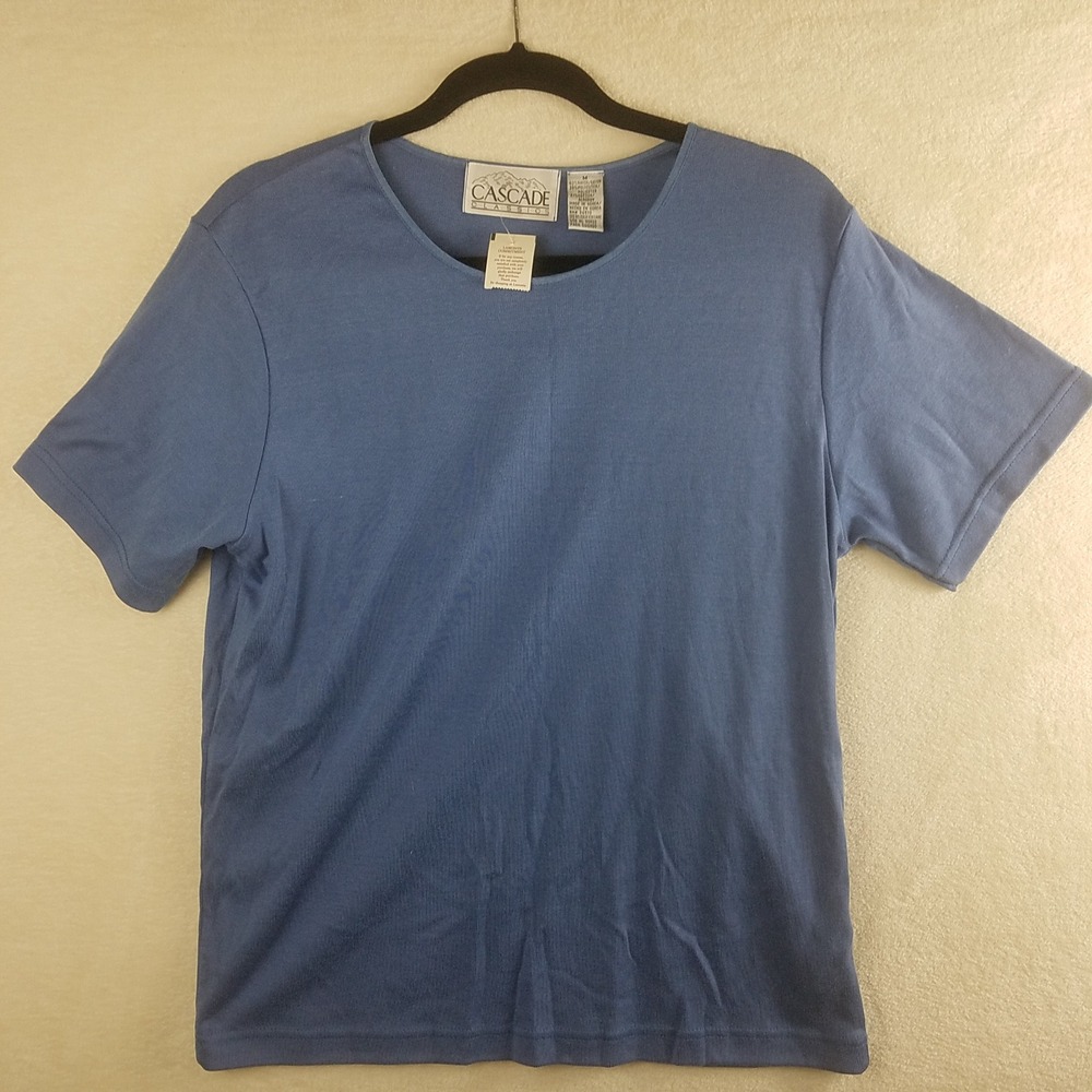 Cascade Classics Womens Short Sleeve Scoop Neck Top‎ Blue Rayon Blend Size M NWT